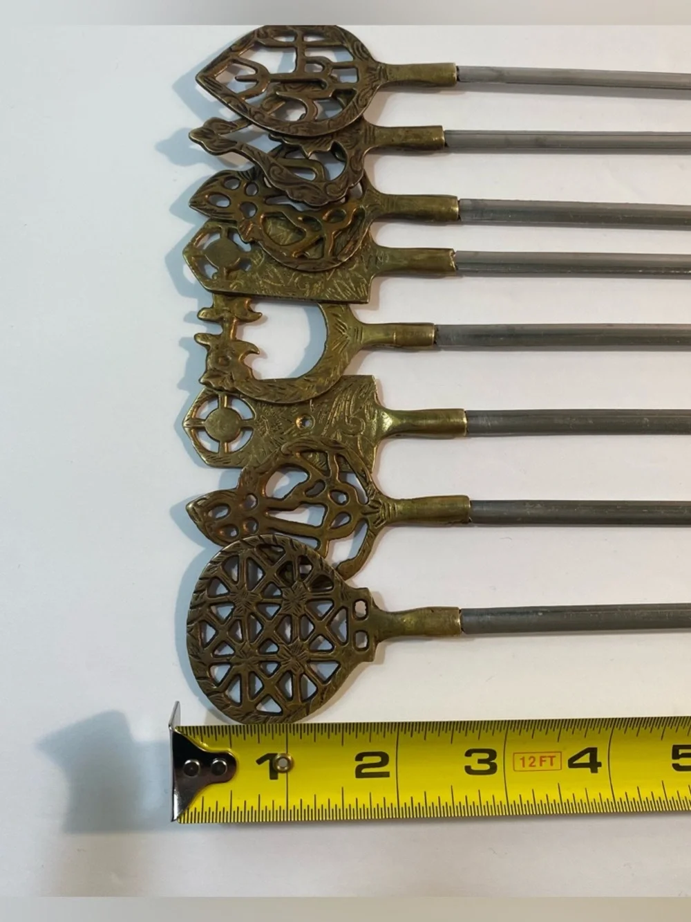 8 Vintage Sener Turkey Brass Stainless Steel Meat Skewers BBQ Grill Shish Kabobs